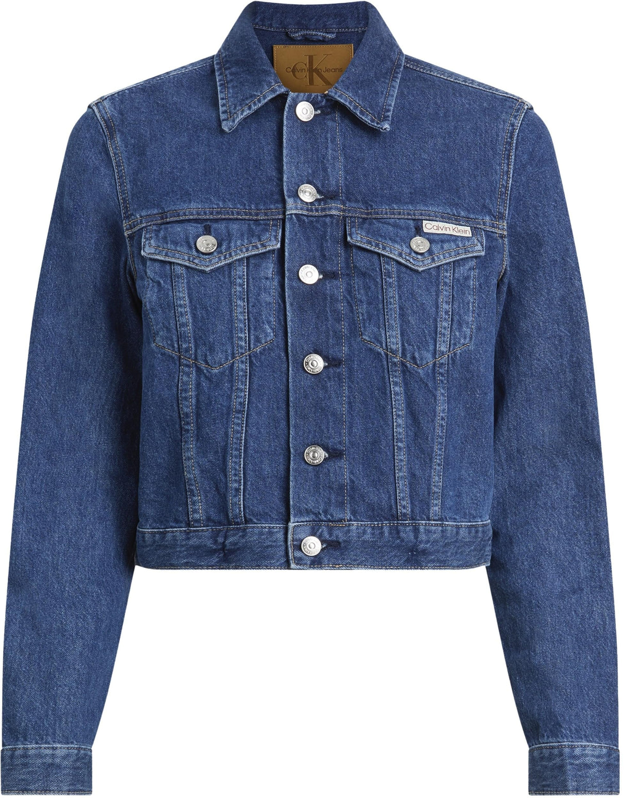 Calvin Klein Cazadora vaquera Mujer Cropped 90'S Denim Trucker con bolsillos en el pecho, Azul (Denim Medium), S