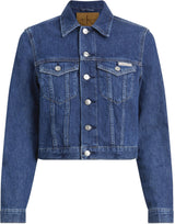 Calvin Klein Cazadora vaquera Mujer Cropped 90'S Denim Trucker con bolsillos en el pecho, Azul (Denim Medium), S