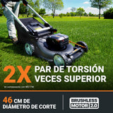 WORX - Cortacésped sin escobillas inalámbrico 20V-2*20V -4Ah - WG748E - Ø46cm - Hasta 500m² con una carga (Corta hasta los bordes, entregado con 2 baterías, un cargador, bolsa de 55 L, mulching)