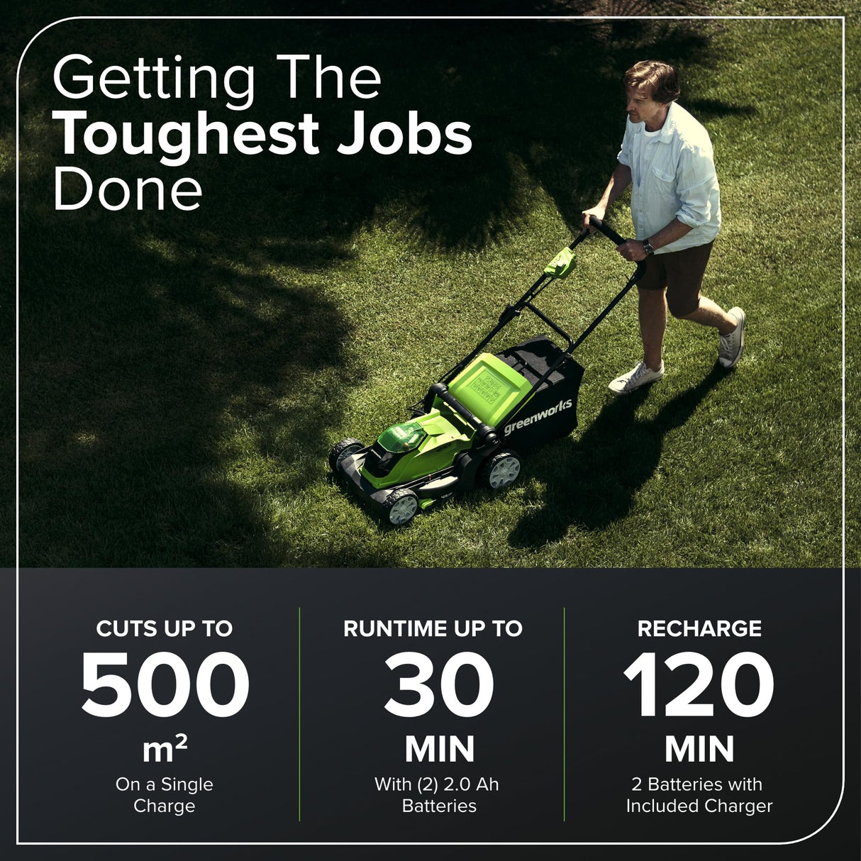 Greenworks G40LM41K2X Cortacésped de Batería para Céspedes de Hasta 500 m², Ancho de Corte 41 cm, Bolsa de 50L MÁS Dos Baterías de 40V 2Ah y Un Cargador, Garantía de 3 Años