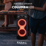 Ibiza - COLUMBA600 - Altavoz, potente bafle 2x6,5"/16cm en batería recargable - Bluetooth, Micro-SD, USB, Aux, 2 MIC IN - TWS - LED multicolor infinito - Asa
