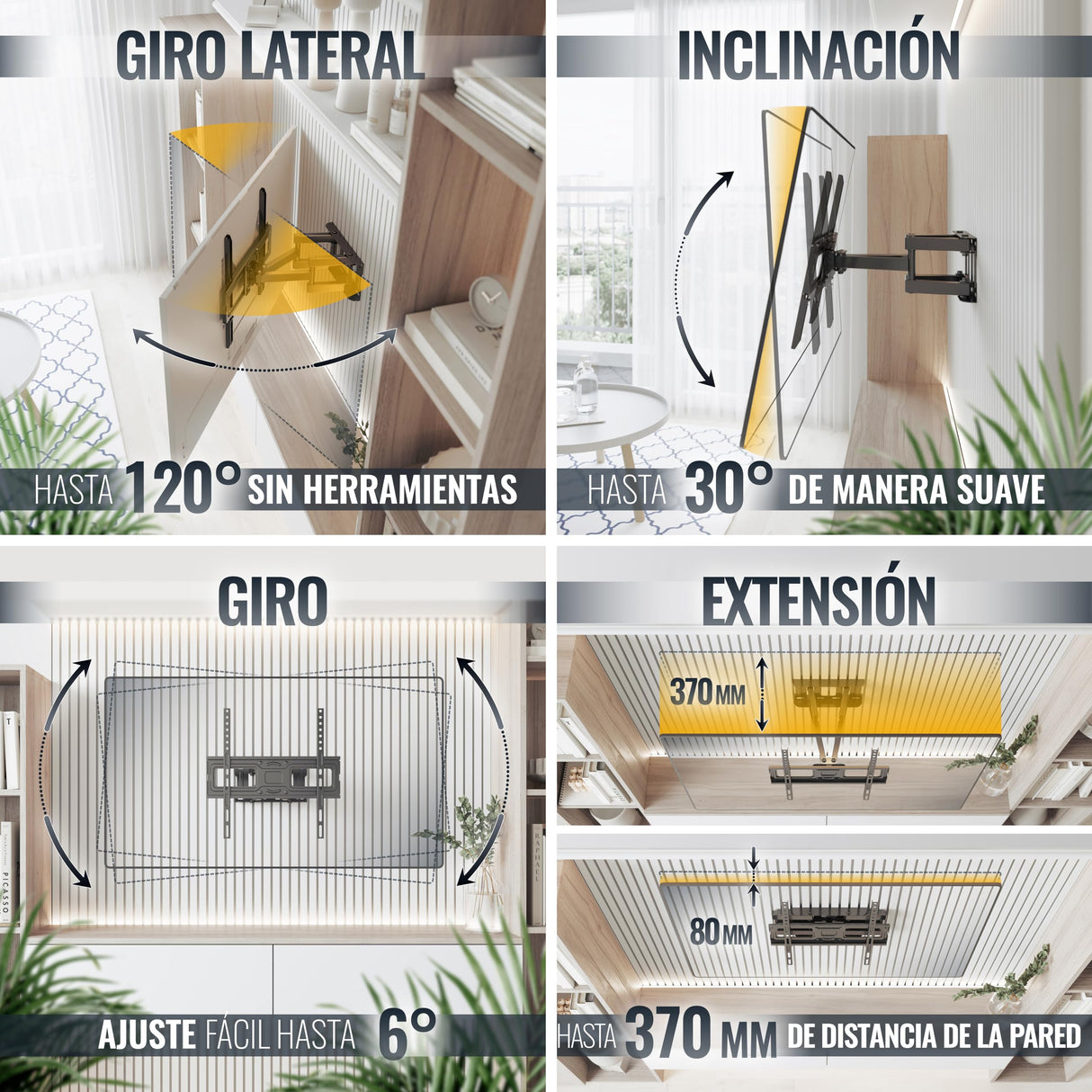 RICOO Soporte TV Pared 32-55" Pulgadas (81-140cm) S5244 Brazo articulado Giratorio Inclinable Colgador televisión Universal VESA 200x200-400x400 Negro