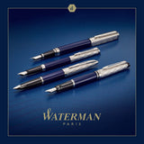 Waterman Carène pluma estilográfica | Metalizada y lacada en azul | Capuchón labrado | Plumín mediano de 18 K | Tinta azul | Estuche de regalo