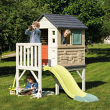 Smoby Life Casa de la Playa - Casita Exterior de Juegos con Plataforma 70 cm, tobogán, Ventanas, Puerta Baja, Escalera, contraventanas, protección Anti-UV, Material Reciclado,+2 años (7600810802)
