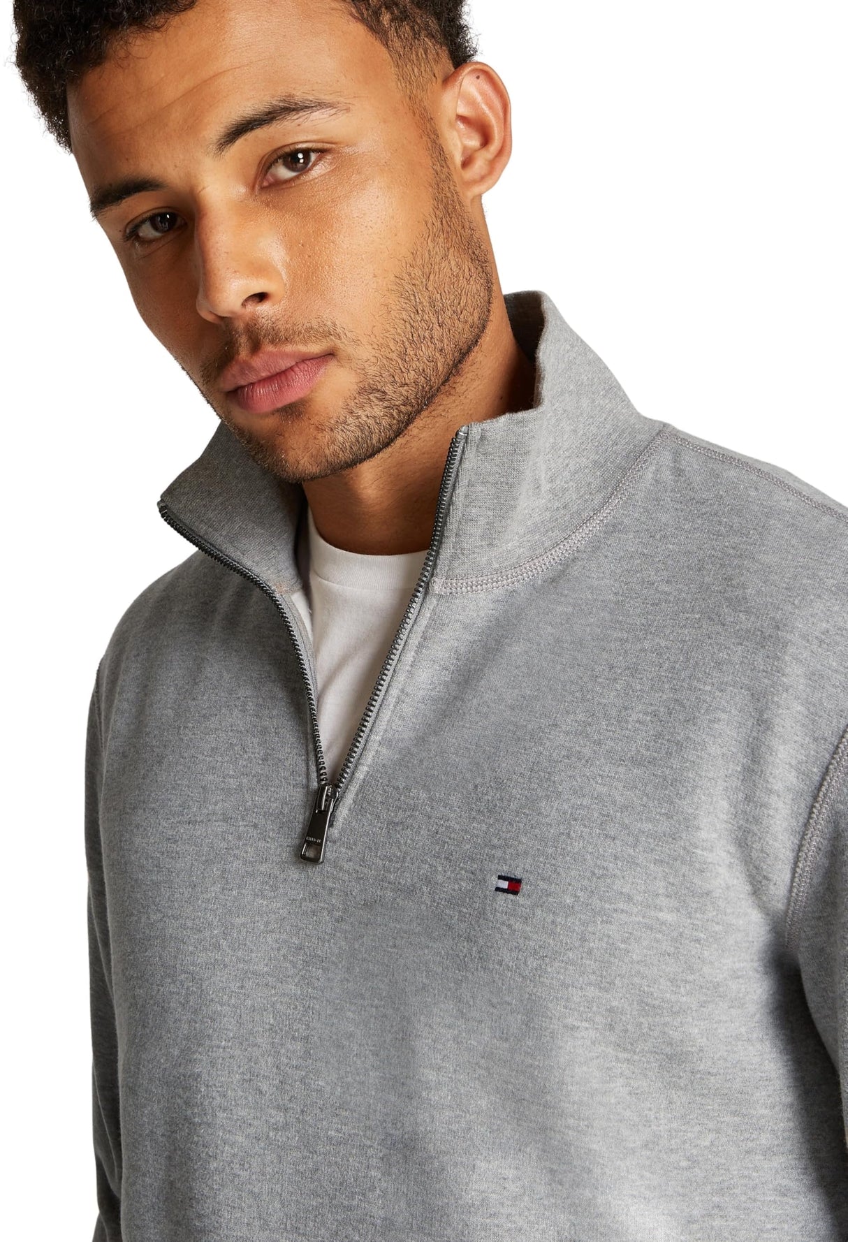 Tommy Hilfiger Chaqueta con Cremallera Hombre Essential Fleece 1/4 Zip con Cuello Marinero con Cremallera, Gris (Medium Grey Heather), S