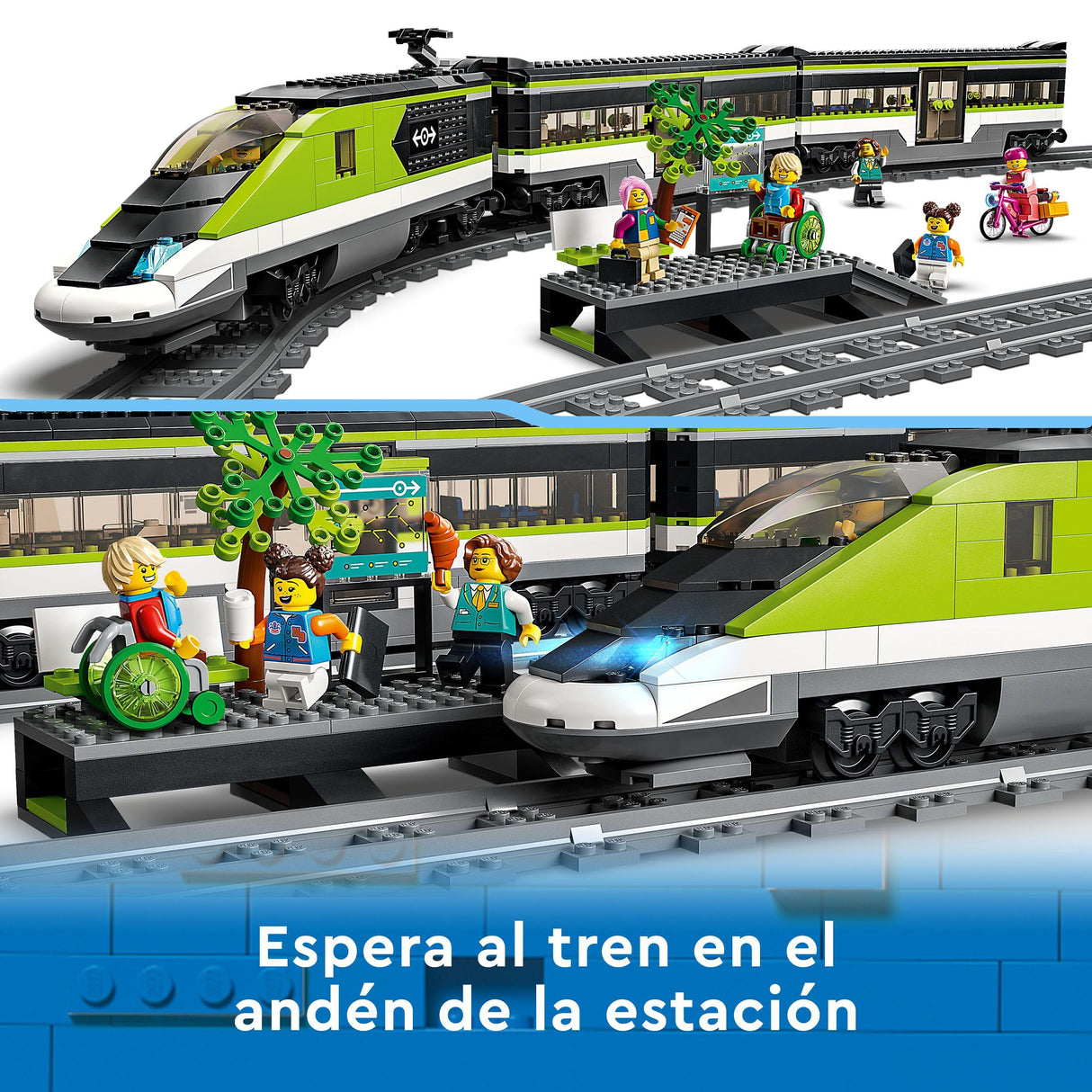 LEGO City Tren de Pasajeros de Alta Velocidad - Tren de Juguete Teledirigido - Luces, 2 Vagones, 24 Tramos de Vía y 6 Minifiguras - Regalo de Cumpleaños para Niños y Niñas de 7+ Años 60337