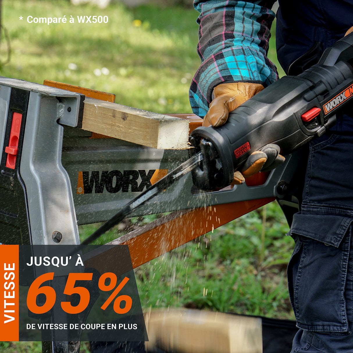 WORX Sierra sable Brushless 20V | PowerShare | WX516-1 batería 4Ah | Motor sin escobillas, patín pivotante ajustable, cambio de cuchilla sin herramientas