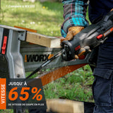 WORX Sierra sable Brushless 20V | PowerShare | WX516-1 batería 4Ah | Motor sin escobillas, patín pivotante ajustable, cambio de cuchilla sin herramientas