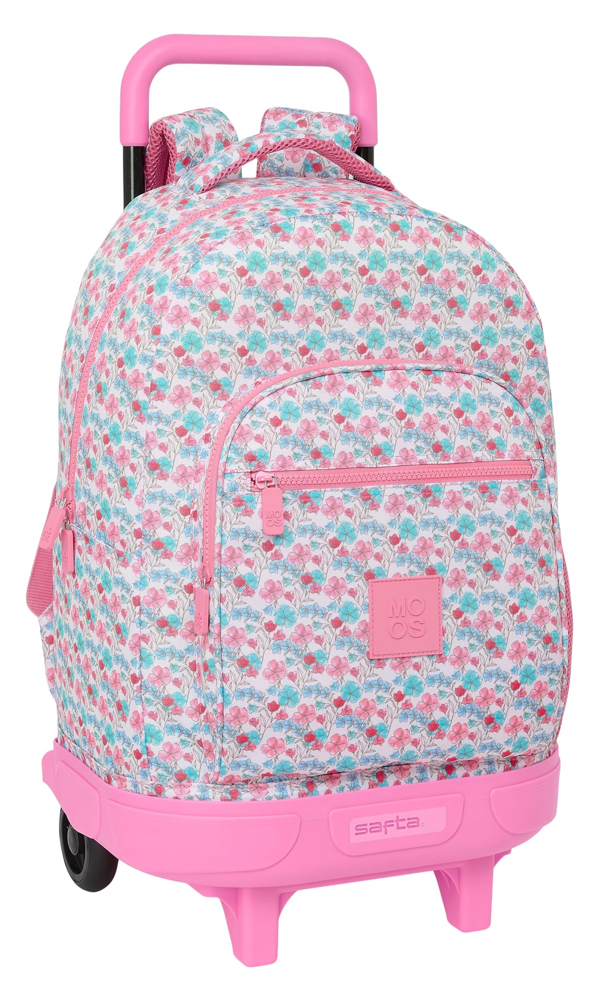 Safta Moos Flores - Mochila Grande con Ruedas, Compacta, Extraíble, Ideal para Niños de Diferentes Edades, Cómoda y Versátil, Calidad y Resistencia, 33x22x45 cm, Color Multicolor