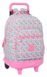 Safta Moos Flores - Mochila Grande con Ruedas, Compacta, Extraíble, Ideal para Niños de Diferentes Edades, Cómoda y Versátil, Calidad y Resistencia, 33x22x45 cm, Color Multicolor