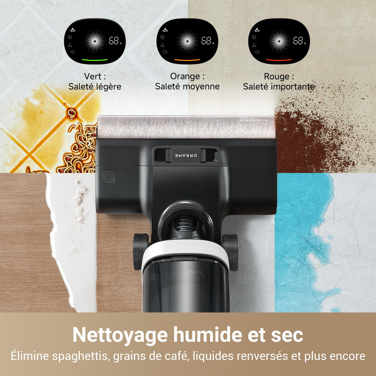 DREAME H14 Pro Aspiradora en seco y húmedo, Alcance de 180 Celsius, Autolimpieza a 60 Celsius, Secado en 5 min, Máxima Potencia de 18 kPa, Adición Automática del Producto, Cepillo Giratorio