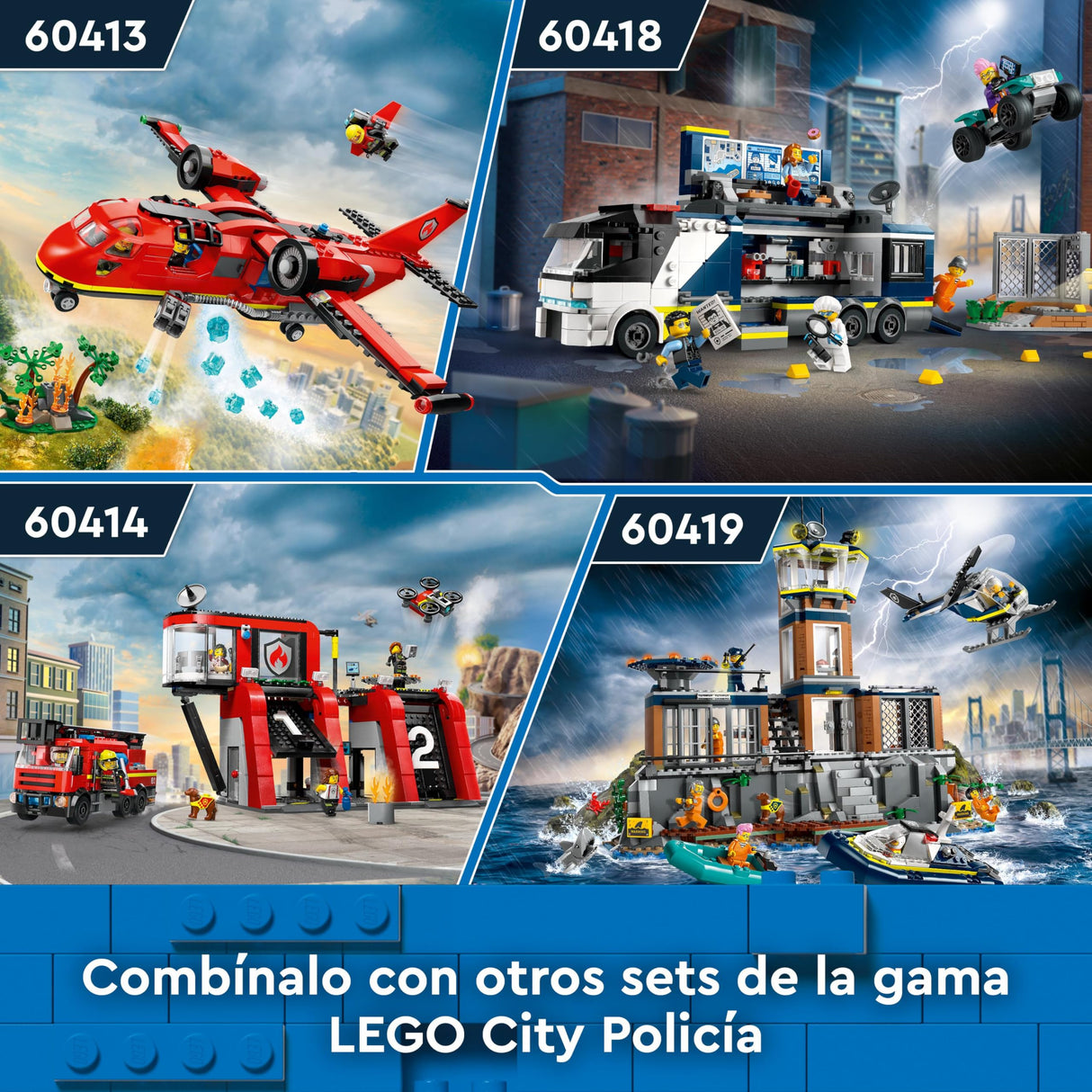 LEGO City Isla Prisión de la Policía, Regalo de Cumpleaños para Niños y Niñas de 7 Años o Más, Helicóptero, Barco, Lancha y Cárcel de Juguete, 7 Minifiguras y Figuras de Animales Perro y Tiburón 60419