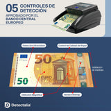 Detectalia D7T+ Detector de Billetes Falsos con 100% detección para 3 divisas EUR, GBP, USD con 5 Sistemas de deteccion y Pantalla TFT