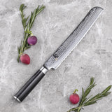 KAI Shun Classic Cuchillo japonés para pan con hoja de 23 cm - Cuchillo de Damasco de 32 capas con núcleo VG MAX - 61 (±1) HRC - Mango de madera de Pakka - Cuchillo de pan con filo ondulado forjado