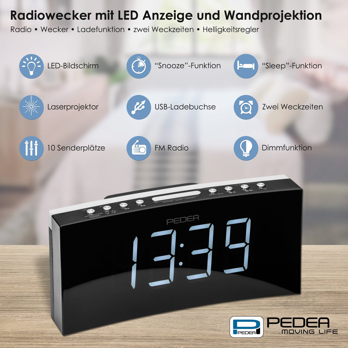 PEDEA 55005200 - Radio (Reloj, FM, 87,5 - 108 MHz, Sintonización automática, LED, Negro, Gris)