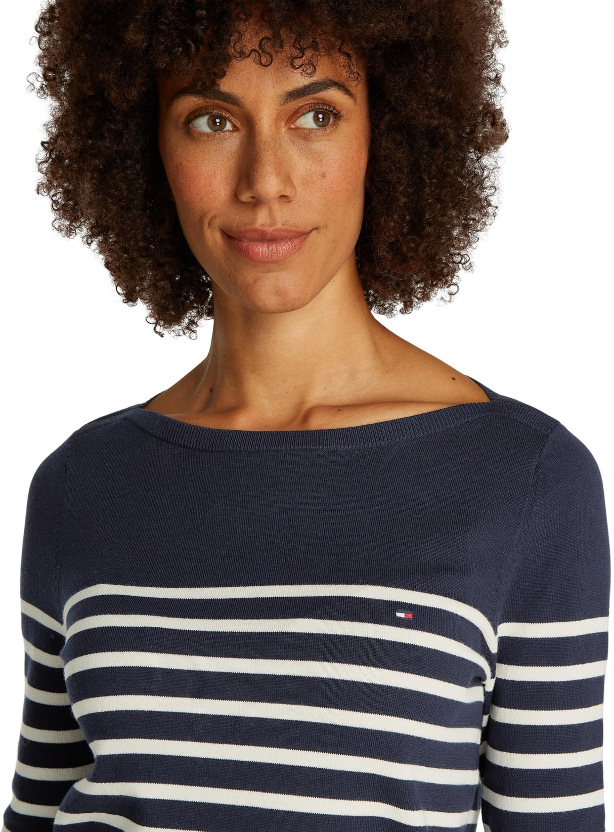 Tommy Hilfiger Jersey de Punto para Mujer, Multicolor (Dark Night Navy/Ivory Petal STP), L