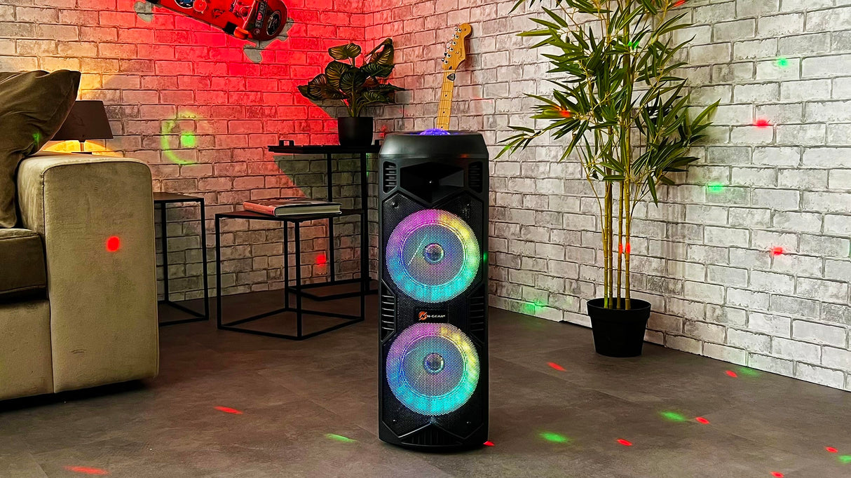 N-Gear Let's Go Party 5150 Negro - Altavoz Bluetooth portatil - Altavoz inalámbrico de 200 vatios con Luces Disco y micrófono Incluido - 5 Horas de reproducción