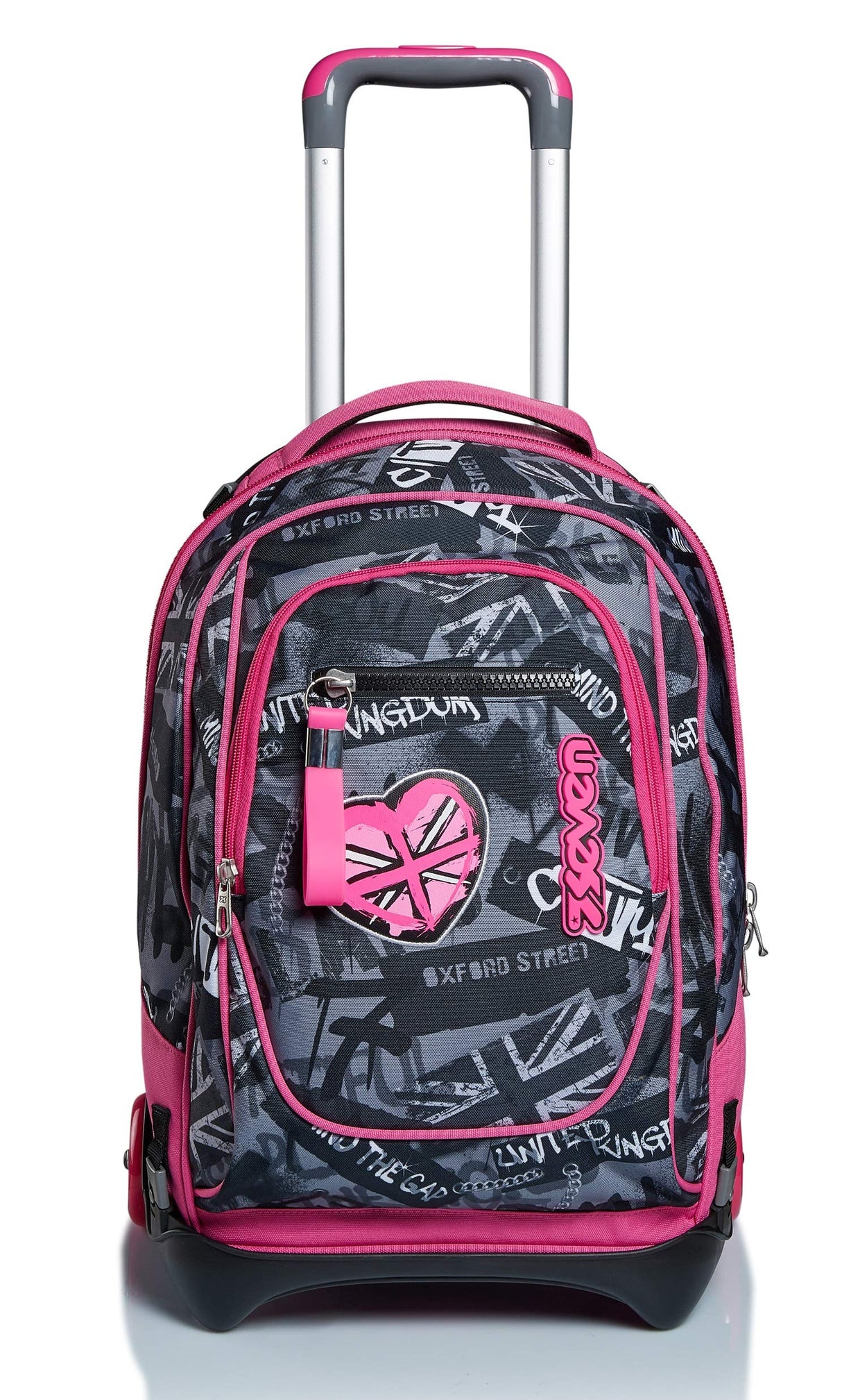 NEW TECH KEEP FLAG - Mochila Escolar 3 en 1 Desmontable + Carro, Trolley Rosa y Negro - Sistema Salva Tirantes