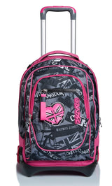 NEW TECH KEEP FLAG - Mochila Escolar 3 en 1 Desmontable + Carro, Trolley Rosa y Negro - Sistema Salva Tirantes