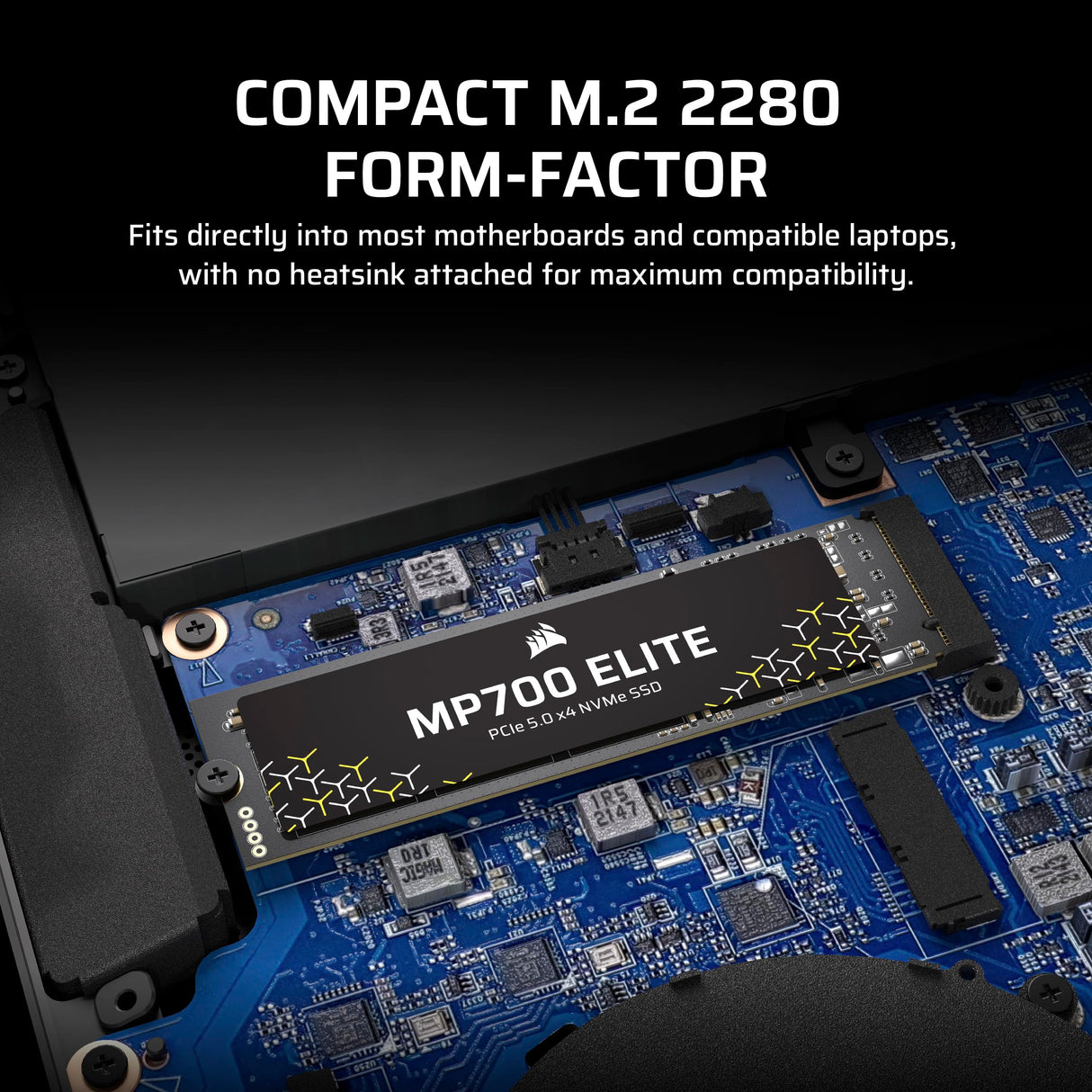 Corsair MP700 Elite 1TB PCIe 5.0 x4 NVMe M.2 SSD – hasta 10,000MB/sec – Alta Densidad 3D TLC NAND – M.2 2280 – Compatible con DirectStorage – Negro