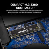 Corsair MP700 Elite 1TB PCIe 5.0 x4 NVMe M.2 SSD – hasta 10,000MB/sec – Alta Densidad 3D TLC NAND – M.2 2280 – Compatible con DirectStorage – Negro