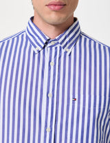 Tommy Hilfiger Camisa Hombre Flex Poplin Bold Stripe con Bolsillo en el Pecho, Multicolor (Wedge Blue/Stripe), M