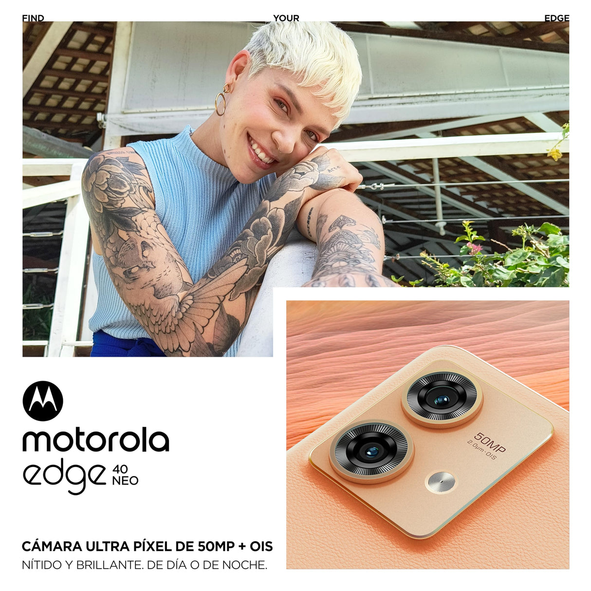 Motorola Edge 40 Neo Teléfono Inteligente, 12/256 Gb, 6.55" pOLED 144Hz, IP68, 50Mp Ultra Pixel, Carga 68W Turbopower, Dolby Atmos, Android 13, 5000 Mah, Dual Sim, Peach Fuzz, Versión ES y PT