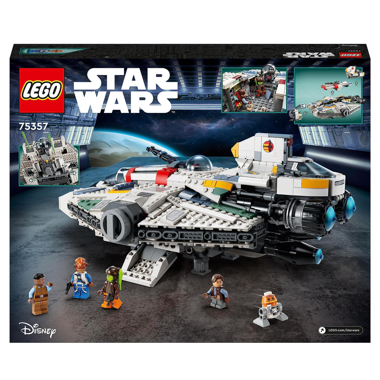 LEGO 75357 Star Wars Espíritu y Fantasma II, Set de 2 Vehículos de Ahsoka de Ladrillos, Nave Estelar de Juguete para Construir con 5 Personajes Jacen Syndulla y una Figura del Droide Chopper