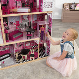 KidKraft Casa de muñecas de Madera Amelia para muñecas de 30 cm con Muebles y Accesorios, Casita de Juguete con Ascensor y balcón, 3 Niveles de Juego, Juguetes niños y niñas Desde 3 años (65093)