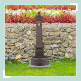 Relaxdays Fuente de Pie Antigua, con Grifo y Lavabo, 100x44,5x38cm, Bebedero Jardín, Terraza, Aluminio Fundido, Marrón, Acero