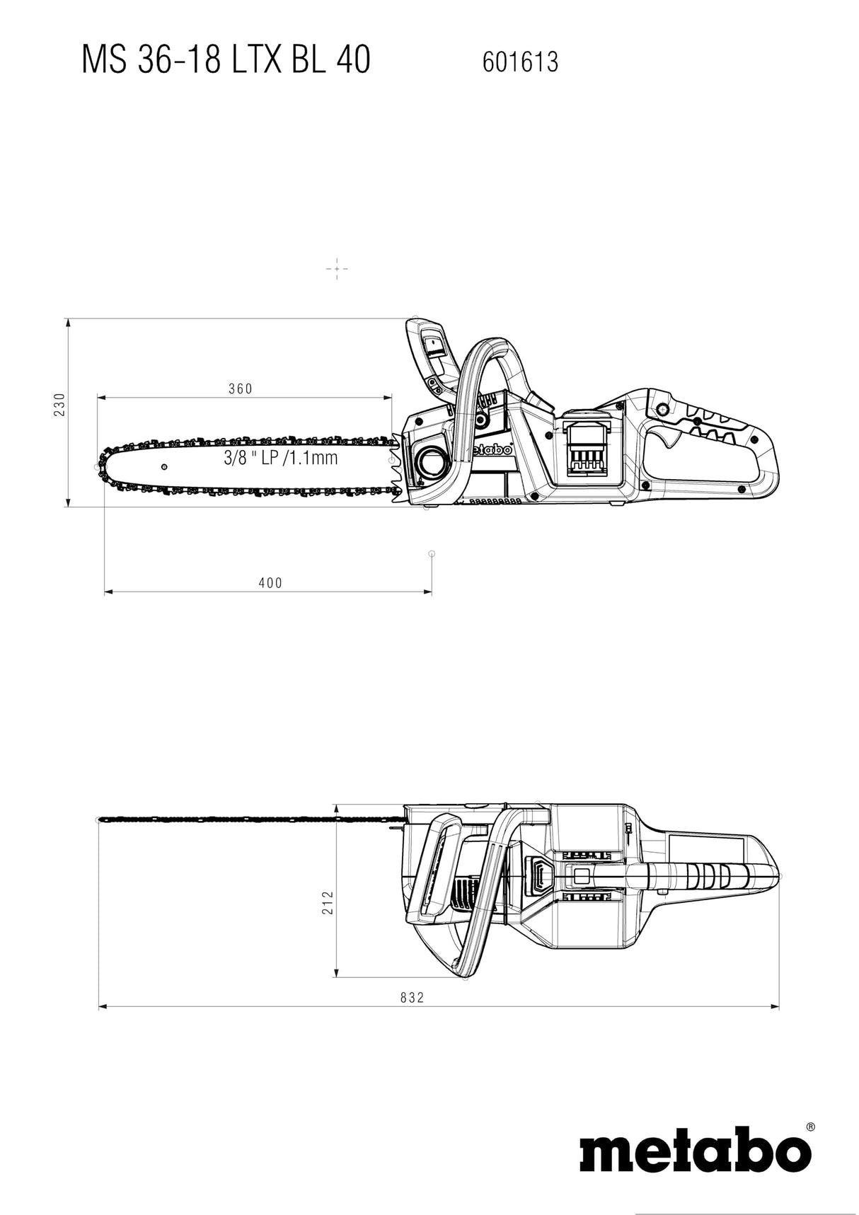 metabo Akku-Kettensäge MS 36-18 LTX BL 40 Solo