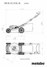 metabo cortacésped a batería RM 36-18 LTX BL 46 – 601606650 – 18 V – con función de Mulching – para Jardines de hasta 800 m² – Incluye 2 baterías y Cargadores