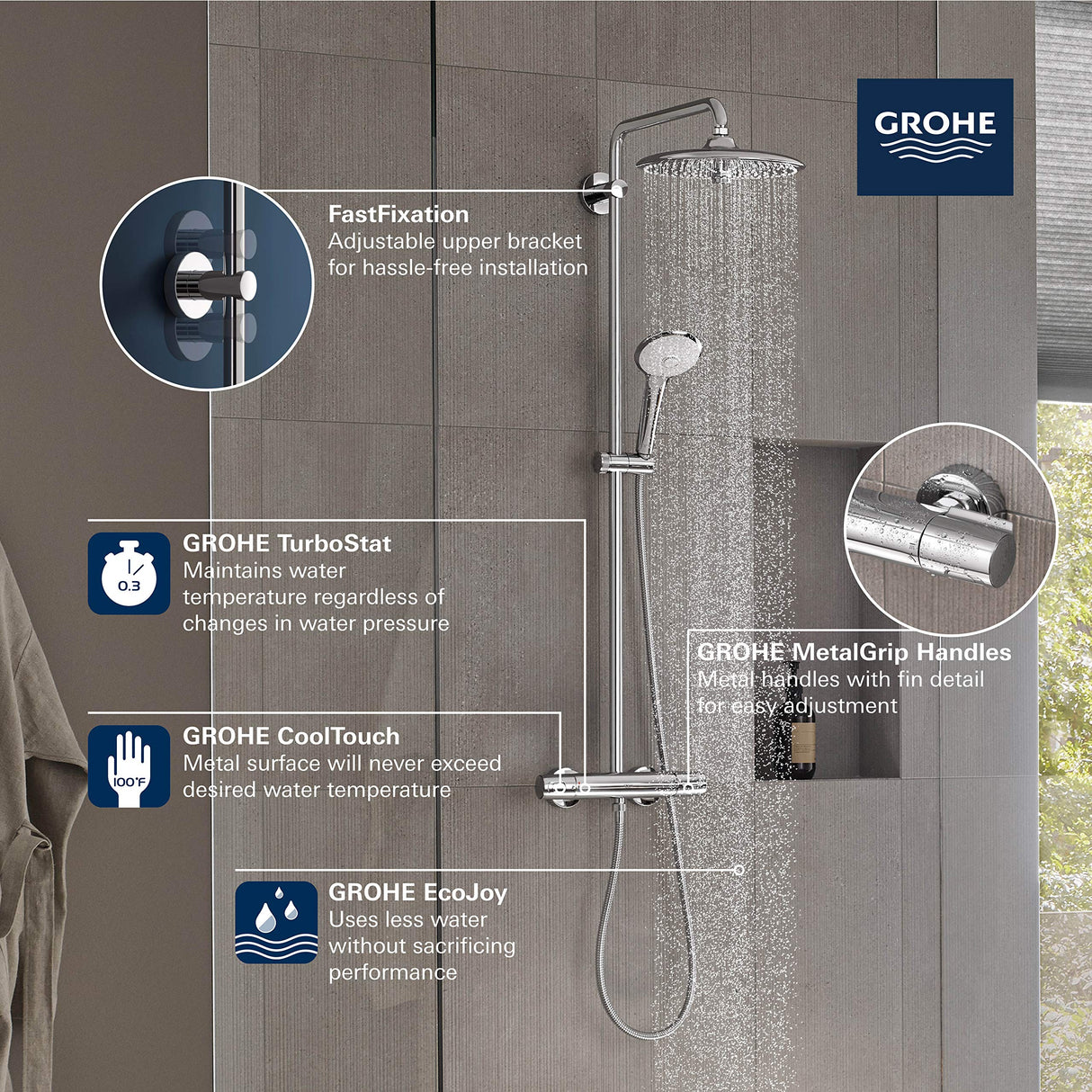 GROHE Euphoria 260 Cooltouch 26128002 Starlight - Sistema de ducha termostático (cromado)