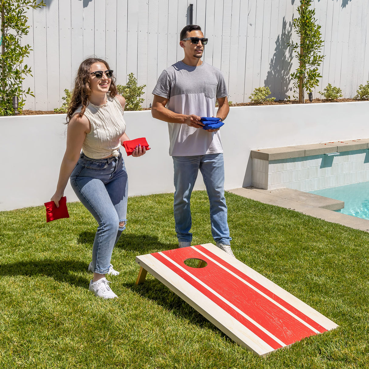 GoSports - Juego de Cornhole con diseño de Madera de 1,2 x 0,6 m, Incluye Dos Tablas de 1,2 x 0,6 m, 8 Bolsas de Frijoles (pufs) y Funda de Transporte