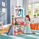 KidKraft Casa de muñecas de Madera Rowan con Muebles y Accesorios incluidos, Casita de Juguete con terraza, 4 Niveles de Juego, Juguetes niños y niñas Desde 3 años (10238)
