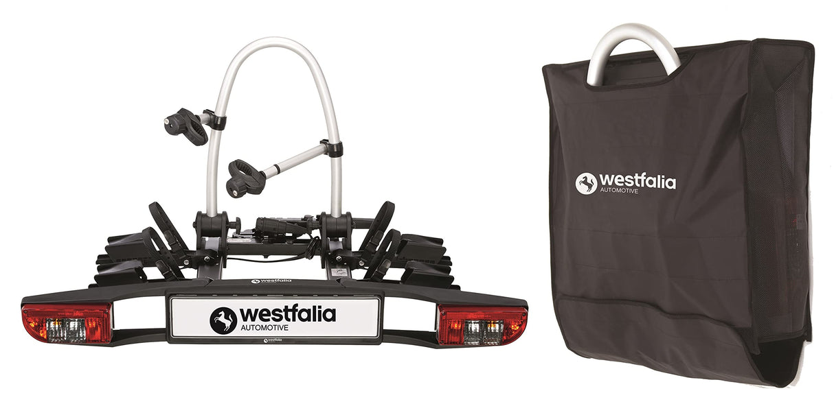 Westfalia Portabicicletas BC 60 para Enganches - Incluye Bolsa; portabicicletas para 2 Bicicletas; apto para Bicicletas Eléctricas; plegable