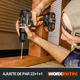 WORX Taladro Percutor a batería 20V Máx | WX352 | Motor sin escobillas | Power Share | 2 baterías de 2Ah | Cargador y maletín | Portabrocas metálico, carcasa de engranajes metálica |