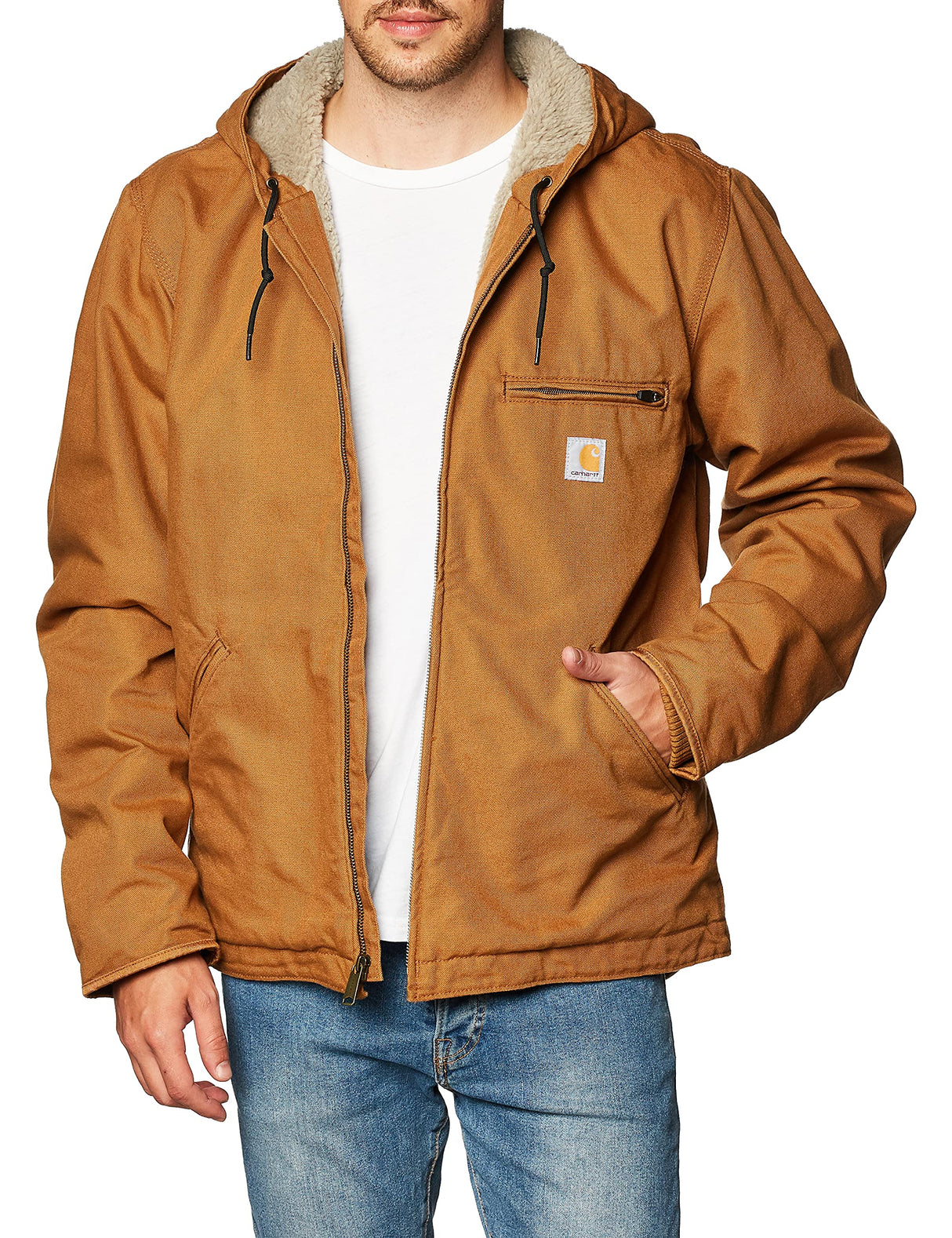 Carhartt Men's Relaxed Fit Washed Duck Sherpa-Lined Jacket, Brown, 3X-Large