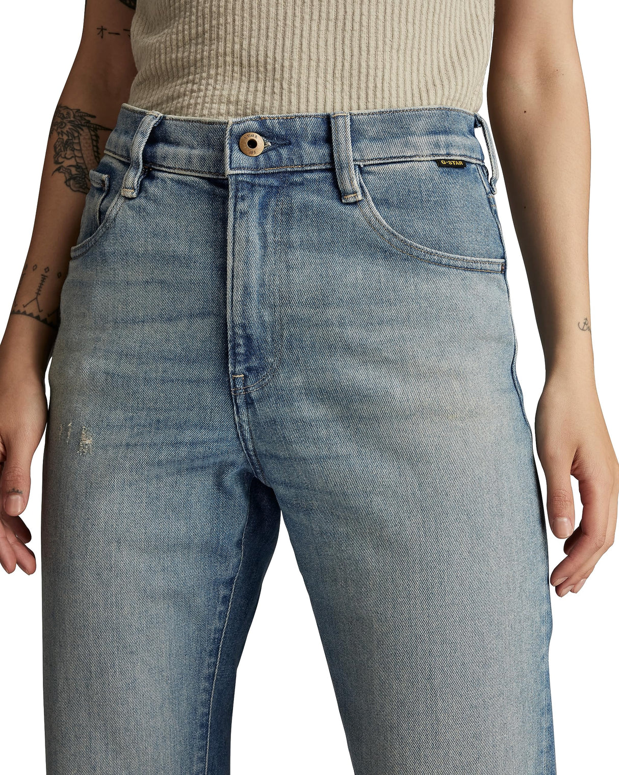 G-STAR Viktoria High Straight Jeans, Azul (Antique Faded Blue Agave Ripped D23959-d503-g130), 25W / 30L Mujer