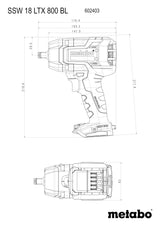 metabo Atornillador de Impacto a Batería 18V SSW 18 LTX 800 BL Motor sin Escobillas Herramienta Potente y Versátil