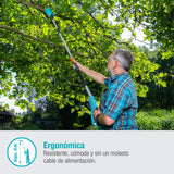 Gardena Set Ready-To-Use de podadora telescópica a batería TCS 20/18V P4A: sierra de mano hasta 4 m, 20 cm longitud de espada, cabezal flexible, inc. batería P4A 18 V y correa de transporte (14770-20)