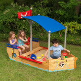 KidKraft Arenero Infantil de Barco de Piratas, Arenero Niños de Madera, Incluye Cubierta, Cubierta de Suelo, Banco, asta de Bandera, Juegos para jardín y Exterior (00128)