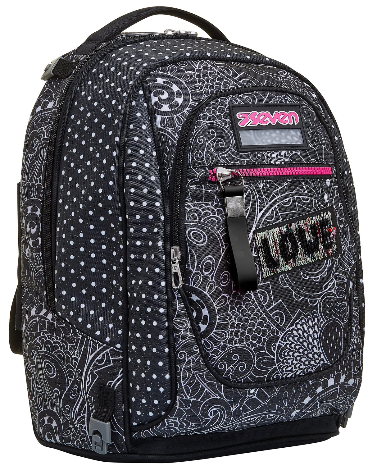 Seven Yub Mochila con Ruedas TROLLEY NEW TECH YANTRY GIRL, Negro - Mochila 3 en 1, Mochila Escolar con Carro - Bolso Escolar Niños, Niñas, Adolescentes - Bolsillo Frontal con organizador