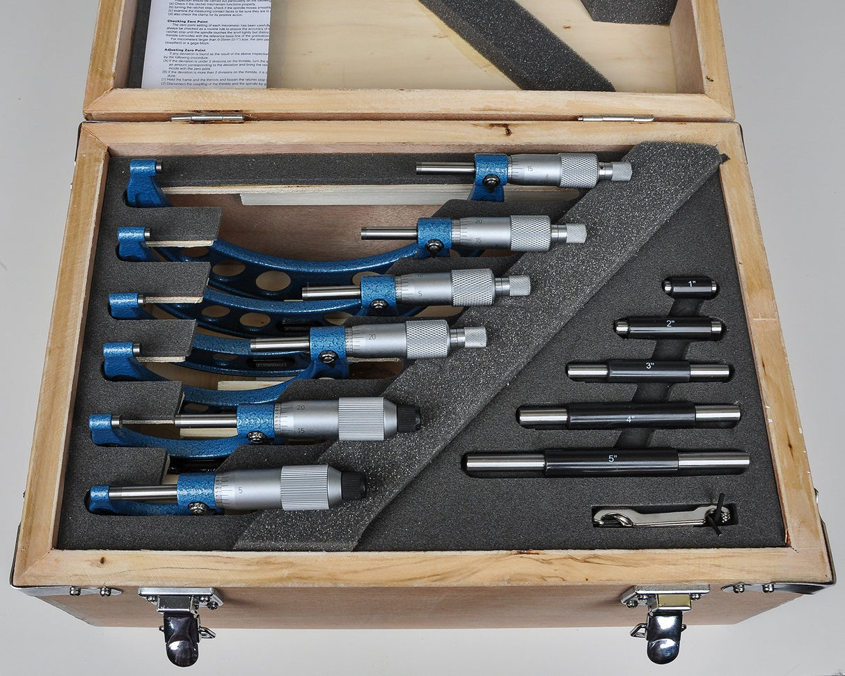 Fowler 52 – 215 – 006 – 1, micrómetro con acabado de cromo satinado, 0 – 6 "Rango de medición, 0.001" Graduación intervalo, Set de 6, con garantía de un año