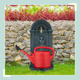 Relaxdays Pie, Diseño Antiguo con Ángel, Grifo y Lavabo, 83 x 39 x 33 cm, Fuente Jardín, Patio, Gris/Verde, Latón, Aluminio