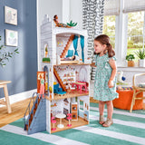 KidKraft Casa de muñecas de Madera Rowan con Muebles y Accesorios incluidos, Casita de Juguete con terraza, 4 Niveles de Juego, Juguetes niños y niñas Desde 3 años (10238)