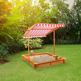 Relaxdays Arenero Niños con Techo Regulable, 117 x 117 x 117 cm, Cajón de Arena con Forro, Madera de Abeto, Natural, Poliéster