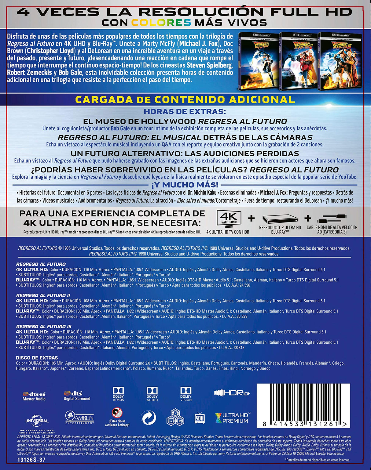REGRESO AL FUTURO 1-3 (4K Ultra-HD + BD + BD EXTRAS) [Blu-ray]