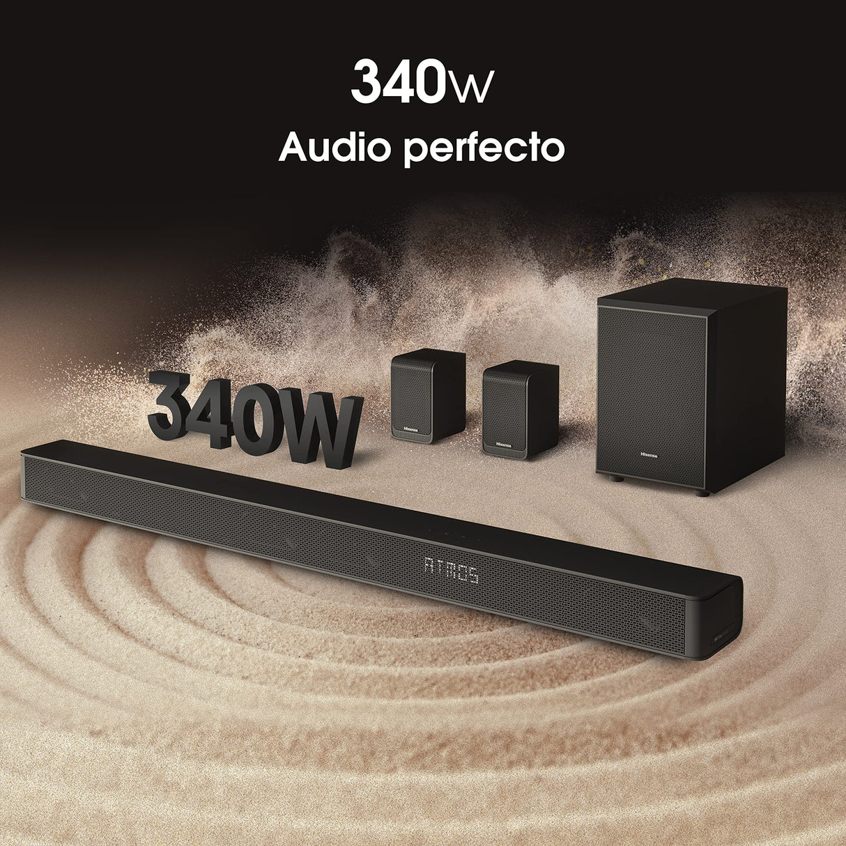 Hisense AX5100G - Barra de Sonido 5.1, 340 W, 7 Altavoces y subwoofer 6.5, Dolby Atmos, DTS Virtual X, Bluetooth 5.0, EZ Play