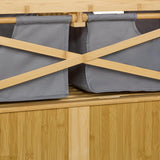 Relaxdays Estantería Baño con 2 Cestos Ropa Sucia, Basculante, 40 L, Balda y 2 Cajones, Bambú, 95x88x33 cm, Natural/Gris, Poliéster